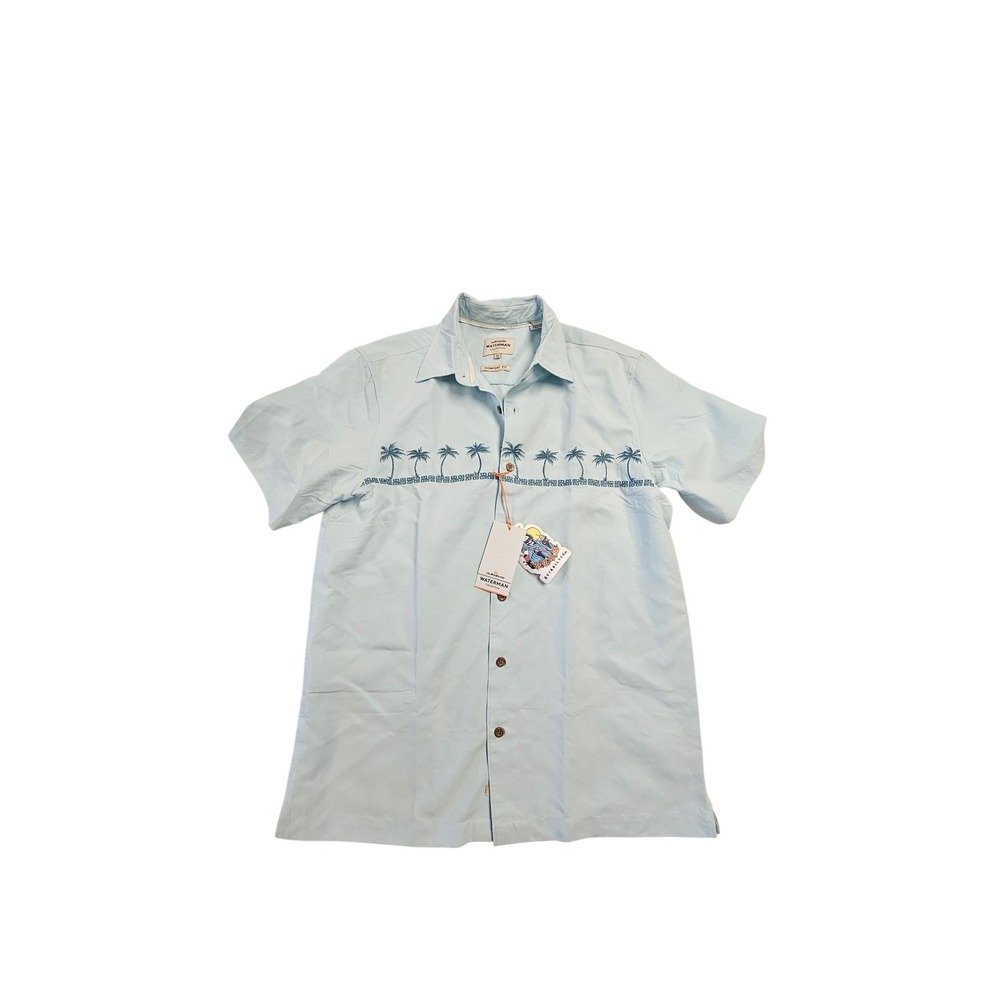Quiksilver Waterman Collection Mens Blue Palm Tree Embroidered Shirt NWT